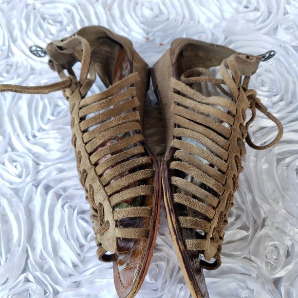 Sam Edelman Womens Boho Gladiator Wedge Thong Sandals Sz 6.5M Suede Zipper Shoes - Picture 8 of 9